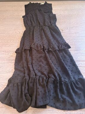 Textured Black Tiered Maxi Dress